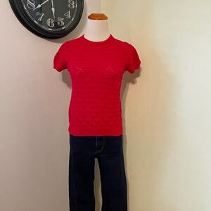 Modcloth XS Cotton open knit cherry red short sleeve sweater Like New